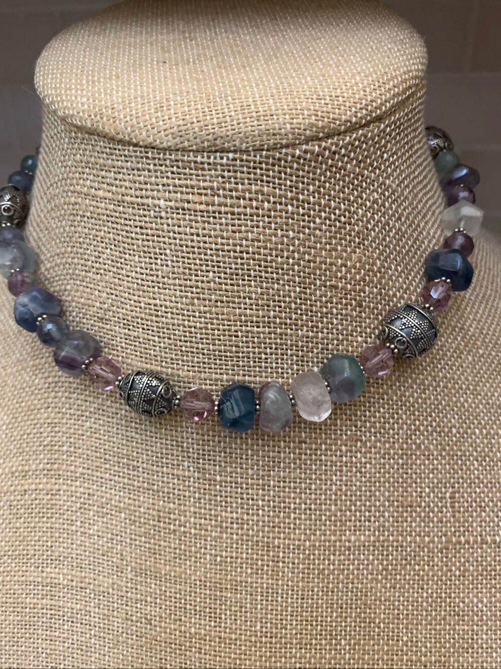 Handmade Beaded Multi Color Flourete and Amethyst Gems Necklace Set #earrings